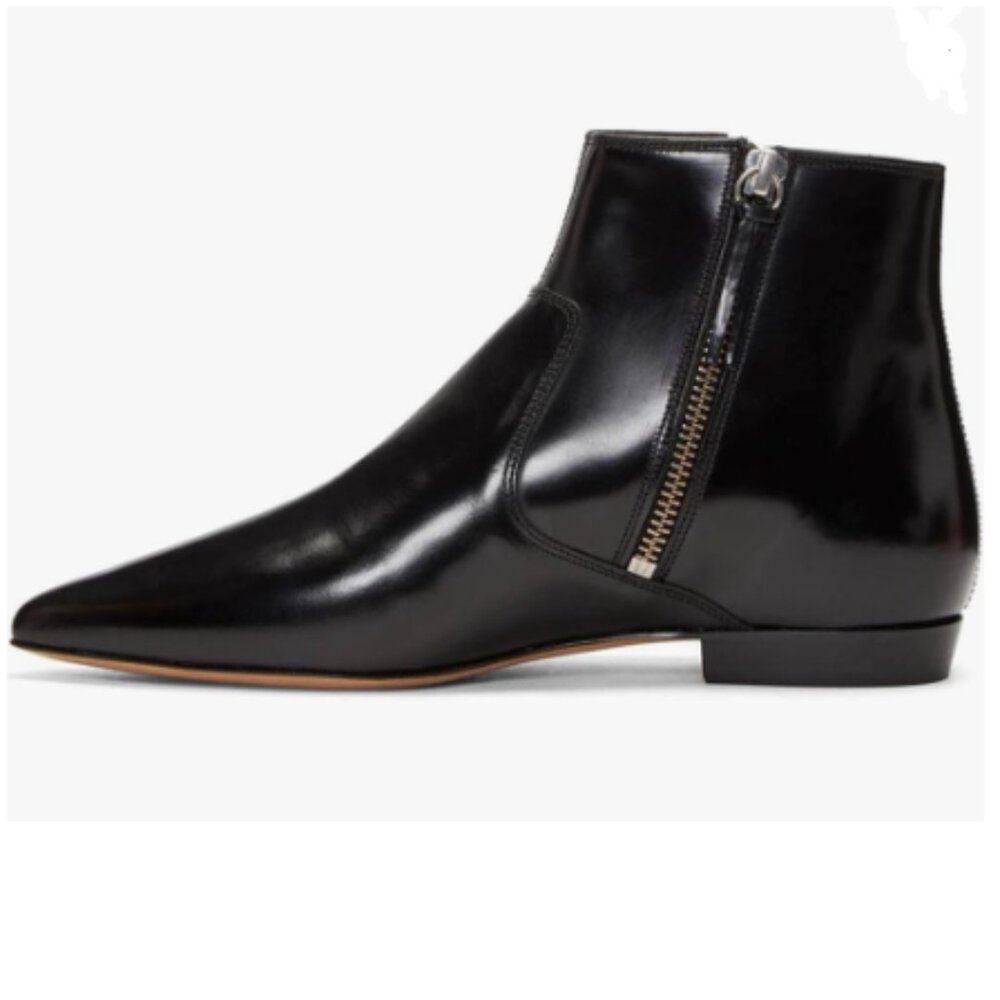 XYD Black Pointed Toe Ankle Boots Low Heel Dress Shoes with Double Side Zippers